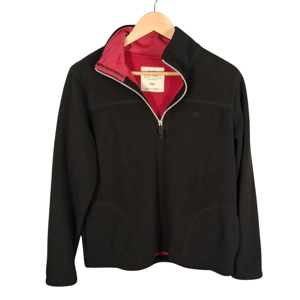 Old Navy Fleece Pullover Quarter Zip Jacket Black Casual Comfy‎ Sz Large Hiking